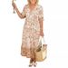 2025 New Plus Size Fairy V-neck Floral Beach Vacation Loose Versatile Long Dress_ecoleips.com