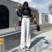 High Waisted Straight Leg Jeans White Women's Wide Leg Floor Length Pants Versatile Unique Style Spring Autumn Design_ecoleips.com