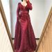 Women's Clothing Wine Red Banquet Dress Long Sleeve Sexy V Neck Fishtail Slim Host Toast Dress_ecoleips.com