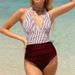 Elegant Striped Halter Bikini Set for Women Deep V-Neck Swimwear with Adjustable Ties High-End Spa And Beachwear_ecoleips.com