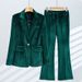 Women's Velvet Blazer Set Long Sleeve Suit Jacket And Trousers Elegant Luxe Stretch Polyester Red Green Black Blue S to 4XL for Fall Winter_ecoleips.com