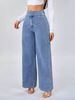 K Versatile Straight Tube Loose High Waisted Double Button Solid Color Women's Jeans_ecoleips.com