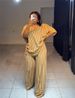 K Women's New Casual Loose V-neck Striped Short Sleeved Top, Wide Leg Pants Set_ecoleips.com