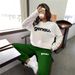 "Women's 250GSM Fleece Letter-Printed Sweatshirt & Jogger Set - Korean Casual Style, Soft Polyester, Loose Fit, Long Sleeve Two-Piece Outfit"_ecoleips.com