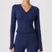 Caijue Women's Deep V Neck Yoga Jacket Long Sleeve Slim Fit Sports Top Double Zipper Short Running Fitness Fitness Jacket_ecoleips.com