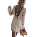 New European And American Summer Fashion Women's Sexy Deep V Long Sleeve Beach Dress_ecoleips.com