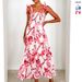 Women's Clothing Spring And Summer Flower Printed Sling With Elastic Waist And Knotted Shoulder Strap With Large Dress_ecoleips.com