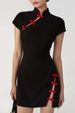 Women's Traditional Chinese Style Dress Stand Collar Button Detail Cheongsam Black Red Color Block Short Spicy New Summer Fashion_ecoleips.com