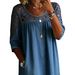Women's Clothing Women's Loose Fitting Hollowed Out Lace Casual Loose Denim Shirt Solid Color Style For Formal & Casual For Women_ecoleips.com