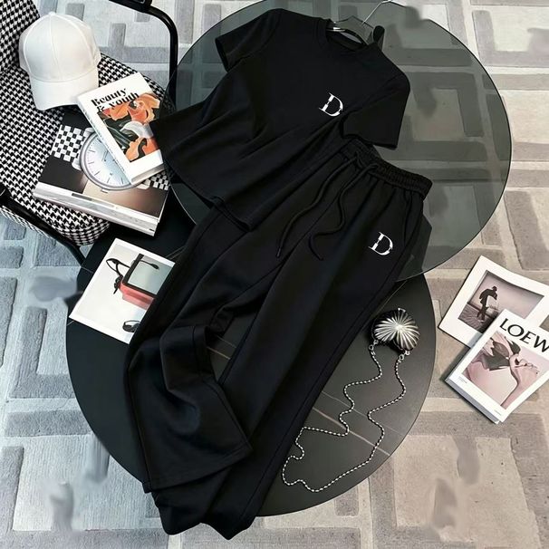 DR Women's Casual Clothing Set 2026 New Wide Leg Sporty Mid Waist Loose Drawstring Straight Leg Trousers And Men's T-Shirt_ecoleips.com