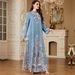 Muslim Dress Women "Elegant Middle Eastern Muslim Abaya Dress With Dubai-Inspired Floral Print – Modest Long Sleeve Robe For Women"_ecoleips.com