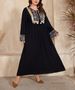 Ethnic Embroidered Maxi Dress With Sequins - Long Sleeve A-Line Dress For Women, Boho Travel Dress (0XL-4XL, Black)_ecoleips.com