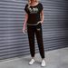 Women's Clothing Color Block Trim Casual Suit Spring Summer Autumn American Style Simple Loose Fit Short Sleeve_ecoleips.com