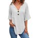 Women's Clothing Women's Casual Button Down Top V Neck Short Sleeve Regular Fit Pullover Multi Color Blouse_ecoleips.com