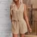 Women's Clothing Linen Casual Commuter Front Button Vest And Shorts Set V Neck Vest_ecoleips.com