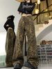 American Retro Leopard Print Jeans For Women Summer Trendy Brand Niche Wide-Leg Straight Loose Draped Casual Long Pants_ecoleips.com
