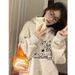 Women's Printed Hooded Sweatshirt Fleece Lined Thick Coat Autumn Winter Heavyweight Couple Style New National Trend 2025_ecoleips.com