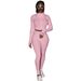 Women's High Neck Ribbed Embroidered Letter Zip-Up Tracksuit Set, Clubwear Two-Piece Outfit_ecoleips.com