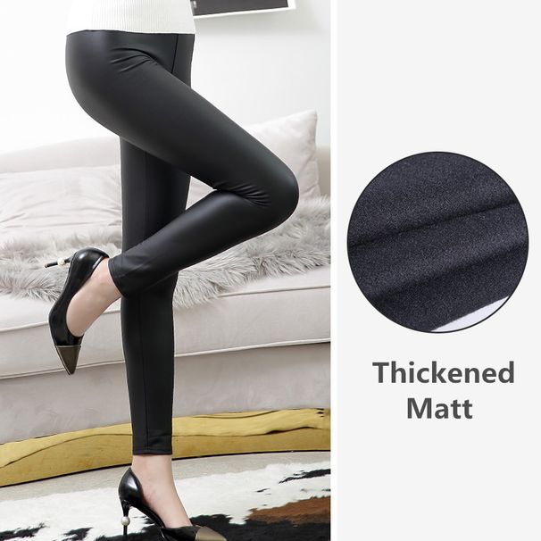 "High-Waisted PU Leather Pants For Women - Butt-Lifting Glossy/Matte Leggings (S-5XL, Unlined/Thin Fleece, Wine Red/Navy/Green/Brown/Skin Tone)"_ecoleips.com