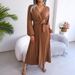 Bestseller Real Shot 2026 European And American Spring-summer Elegant Cross V-neck Large Hem Pleated Long Skirt_ecoleips.com