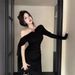 Burgundy Satin Slit-Neck Long Sleeve Bodycon Dress High Waist Asymmetrical Wrap Midi Dress with Detachable Sash for Women_ecoleips.com