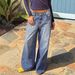 Women's Clothing High Waisted Jeans, Street Style, Solid Color, Washed Blue, With Pockets, Loose Fit, Wide Leg Pants._ecoleips.com
