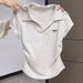 Women's Pure Cotton Polo Collar T-Shirt Plus Size Slimming High End Pleated Short Top Summer Wear Base Layer_ecoleips.com