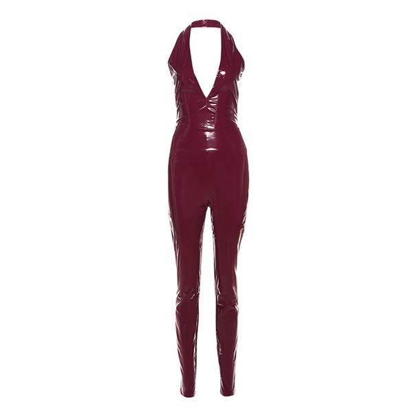 Women's Halter Neck PU Leather Set – Backless Crop Top & High-Waist Pants – Sexy Two-Piece Outfit (S-L)_ecoleips.com