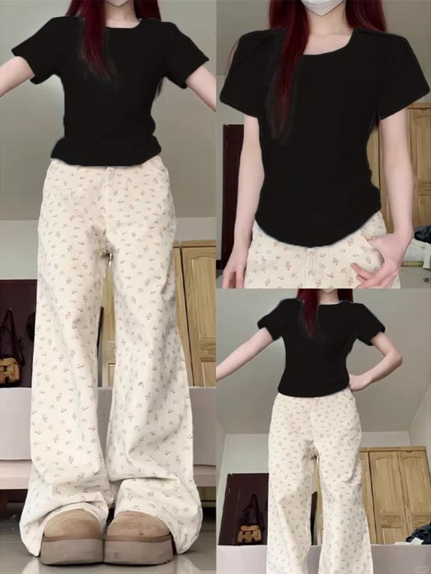 Chic Light Yellow Dopamine Outfit, Shoulder Slim Short-Sleeve T-Shirt, Women's Summer Niche Top_ecoleips.com