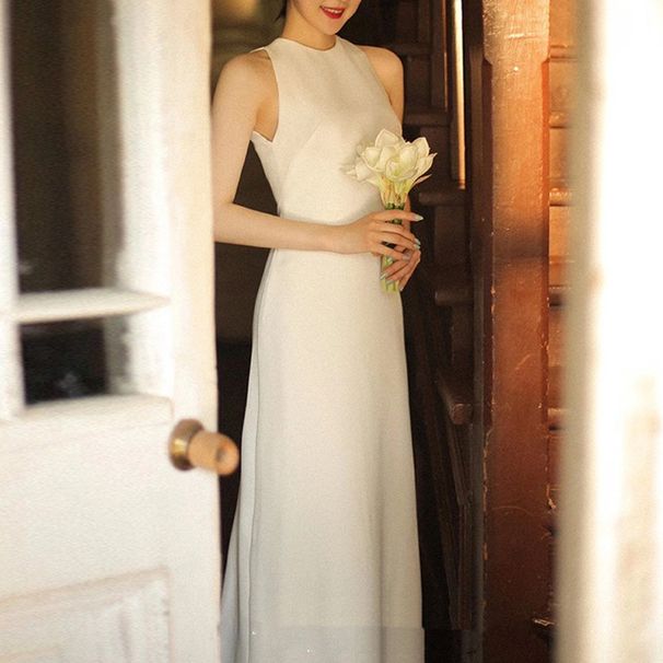 Women’s Clothing Light wedding dress temperament slim summer white fishtail welcoming out of the door yarn satin evening dress bride toast clothing_ecoleips.com