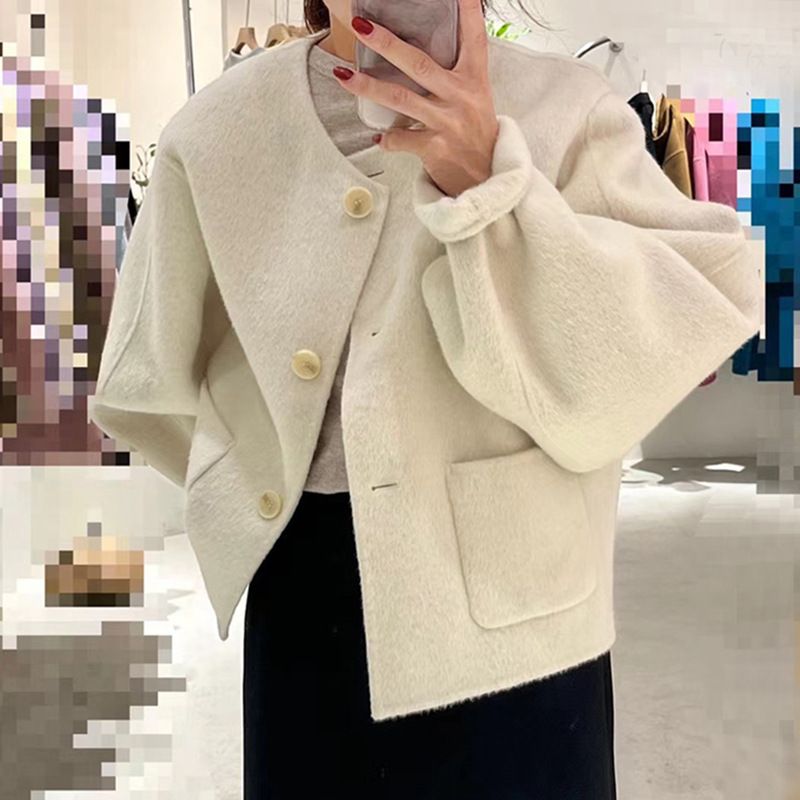 Tencel Round Neck Double-Sided Wool Coat Loose Single-Breasted Women's Jacket 2025 Autumn Winter_ecoleips.com