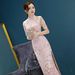 Elegant Modern Cheongsam Dress For Women, Slim Fit Long Qipao With High Slit, Floral Lace Embellished, Perfect For Banquet & Special Occasions_ecoleips.com