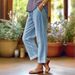 Women's Cotton Linen Straight Leg Pants Loose Fit Solid Color Elastic Waist Casual Pants With Pockets For Independent Store_ecoleips.com