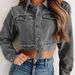 Women's ClothingAutumn And Winter Casual Lapel High Waist Short Fringed Denim Jacket_ecoleips.com