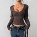 New European And American Solid Color Shirt, Square Neck Sweater, Suitable For Spring And Autumn Knitting And Long Sleeved Tops_ecoleips.com