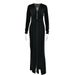 Women Trendy Figure‑Flattering Maxi Dress With Deep V‑Neck, Long Sleeves, Delicate Pleats & High‑Slit Hem_ecoleips.com