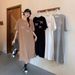 Summer Loose Bow Print Korean Women's Fashionable Simple Casual Round Neck Slit Dress_ecoleips.com