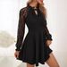 Elegant Women's Long Sleeve Dress European American Style Solid Color French Lace Tie Color Block Spring New 2026_ecoleips.com