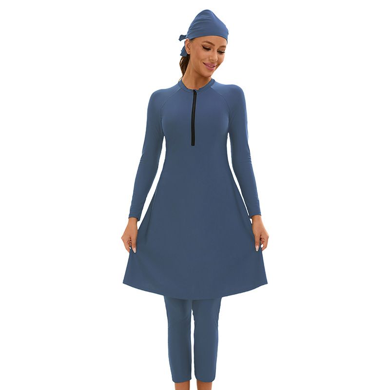 Women's Clothing Muslim Long Sleeved Three Piece Swimsuit For Women Solid Color, Fully Enclosed Sunscreen Skirt Swimsuit_ecoleips.com