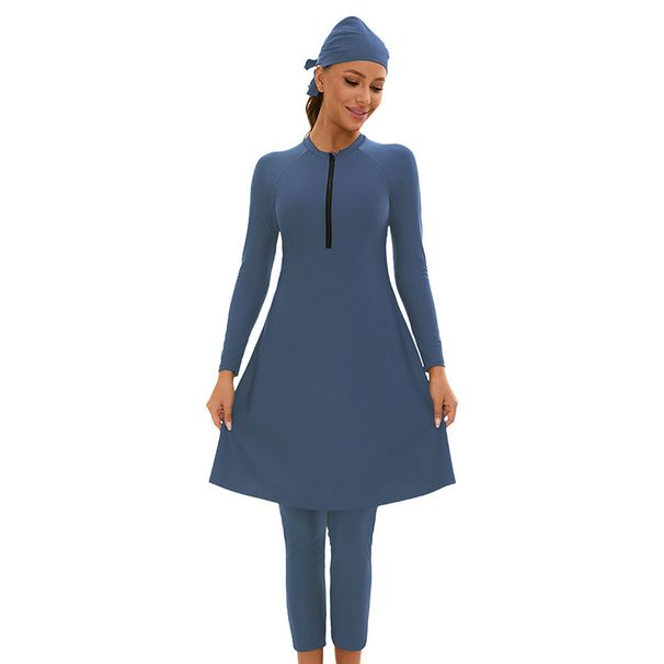 Women's Clothing Muslim Long Sleeved Three Piece Swimsuit For Women Solid Color, Fully Enclosed Sunscreen Skirt Swimsuit_ecoleips.com