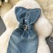 Women's Clothing Sleeveless Tube Top Dress For Women Summer New Pure Desire Hot Girl Waist Hip Slit Denim Long Skirt_ecoleips.com