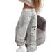 Women's Distressed High-Waisted Straight-Leg Jeans – Grunge-Inspired Patchwork Denim With Raw Hem, Non-Stretch Cotton Blend_ecoleips.com