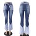Women’s Clothing High Waist Two Color Splicing Belt High Quality Spot Women's Denim Flared Pants_ecoleips.com