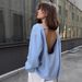Cross-border Pure Cotton European American 2025 Autumn And Winter New Backless Sweater, Loose Knitted Pullover Sweater_ecoleips.com