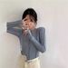 Huani Women's Long Sleeve T-Shirt Korean Style Topstitching Niche Design Solid Color Base Versatile Slimming Autumn Top_ecoleips.com