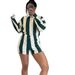 Women’s Clothing Spring New Women's Fashion Zebra Stripes Print Shirt Collar Long Sleeved Top Short Suit_ecoleips.com
