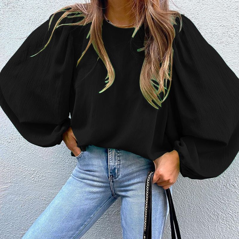 Women's Clothing Solid Color Loose Lantern Long Sleeved Tops For Women Hot Selling Fashion Shirts For Women_ecoleips.com