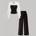 Women's Clothing Casual Striped Lounge Set – Slimming Two-Piece Outfit, Long Sleeve Top & Pants, Polyester Comfort, Black/Maroon/Coffee, S-XXL_ecoleips.com