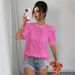 Women's Casual Lace Bubble Short Sleeve Shirt Top Hollowed Out Design Summer Fashion_ecoleips.com