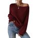 Women's Off-Shoulder Knit Sweater European American Style Solid Color Long Sleeve Loose Fit Cross Border Trade_ecoleips.com